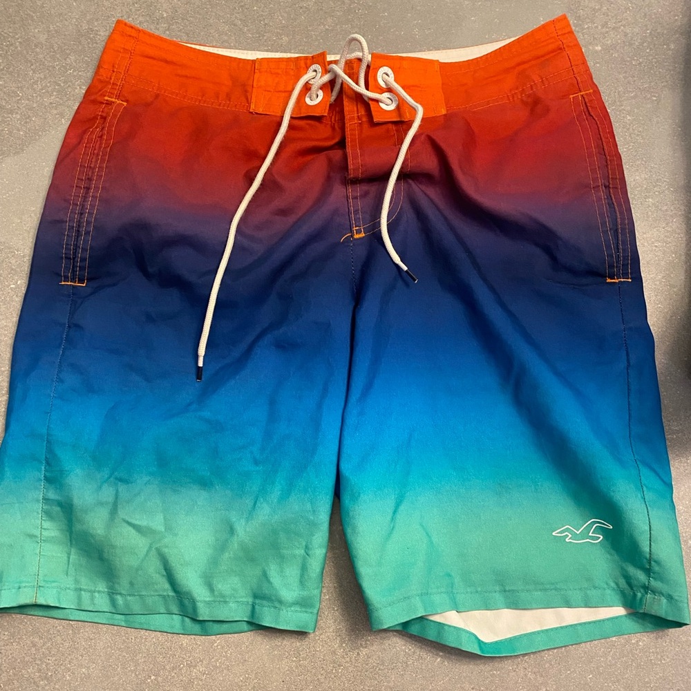 Hollister Men's Swim Shorts - Orange, Blue, and Green